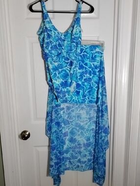 Marbled Blue One Piece Swimsuit + Cover-up Skirt